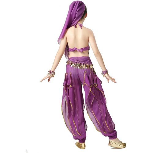  Magogo Girls Belly Dance Costume 6pcs Kit, Kids Arabian Princess Chiffon Clothes Indian Dance Performance Outfit