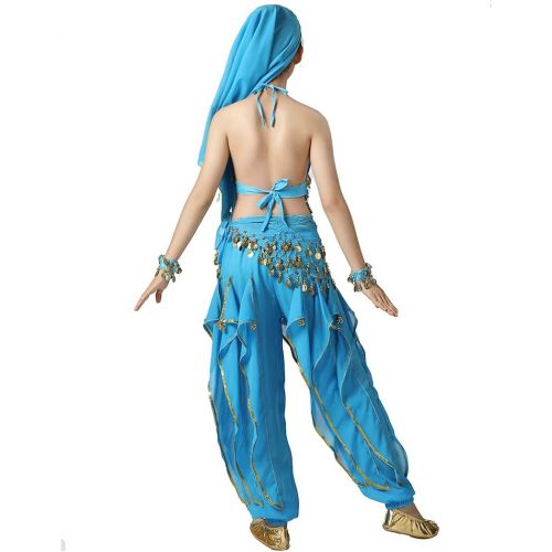  Magogo Girls Belly Dance Costume 6pcs Kit, Kids Arabian Princess Chiffon Clothes Indian Dance Performance Outfit