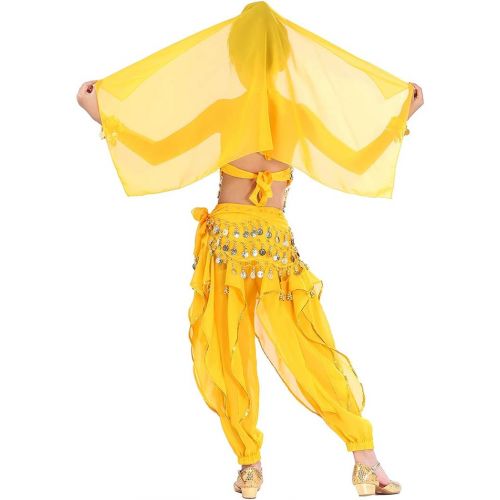  Magogo Girls Belly Dance Costume 6pcs Kit, Kids Arabian Princess Chiffon Clothes Indian Dance Performance Outfit