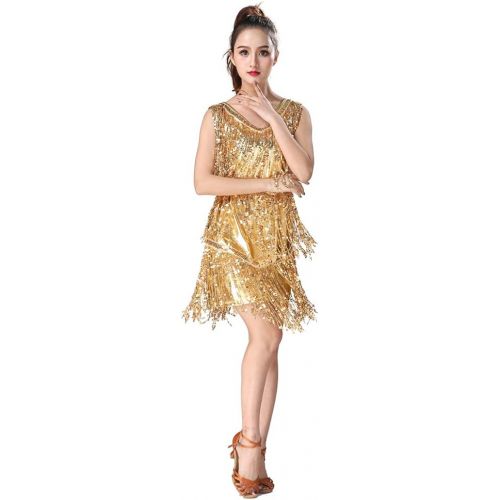  Magogo Latin Dance Dresses Sequin Tassels Prom Costume Great Gatsby Themed Party Skirt