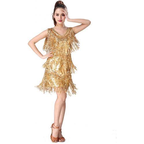  Magogo Latin Dance Dresses Sequin Tassels Prom Costume Great Gatsby Themed Party Skirt