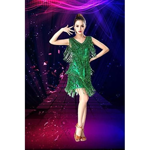  Magogo Latin Dance Dresses Sequin Tassels Prom Costume Great Gatsby Themed Party Skirt