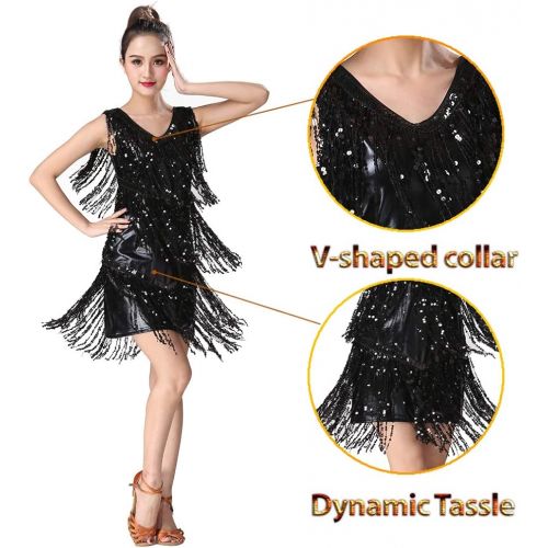  Magogo Latin Dance Dresses Sequin Tassels Prom Costume Great Gatsby Themed Party Skirt