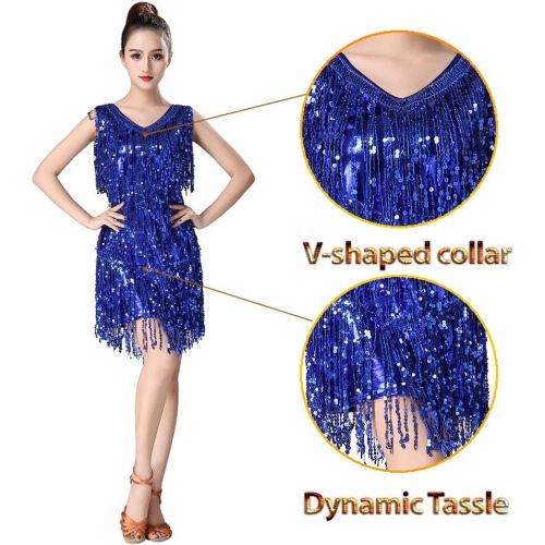  Magogo Latin Dance Dresses Sequin Tassels Prom Costume Great Gatsby Themed Party Skirt