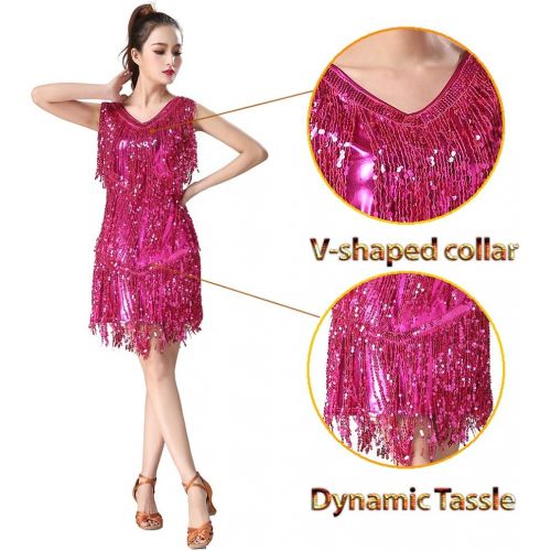  Magogo Latin Dance Dresses Sequin Tassels Prom Costume Great Gatsby Themed Party Skirt