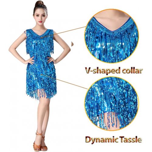  Magogo Latin Dance Dresses Sequin Tassels Prom Costume Great Gatsby Themed Party Skirt