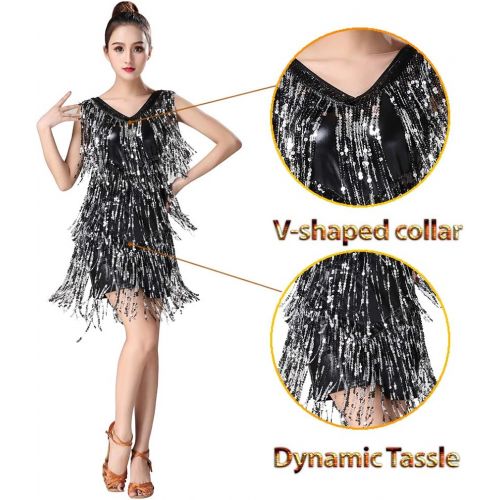  Magogo Latin Dance Dresses Sequin Tassels Prom Costume Great Gatsby Themed Party Skirt