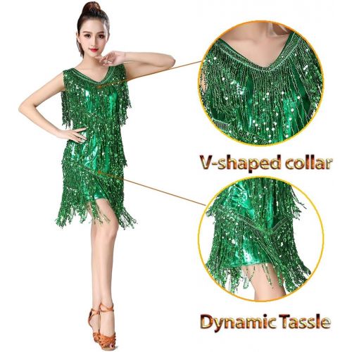  Magogo Latin Dance Dresses Sequin Tassels Prom Costume Great Gatsby Themed Party Skirt