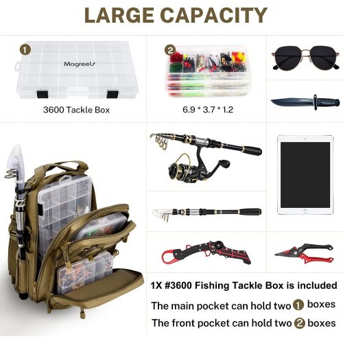  [아마존베스트]Magreel Fishing Backpack with Fishing Case Fishing Bag with Rod Holder and 3600 Bait Box Backpack Shoulder Bag Rod Bags for Fishing Accessories Fishing Tackle Fishing - Black/Khaki