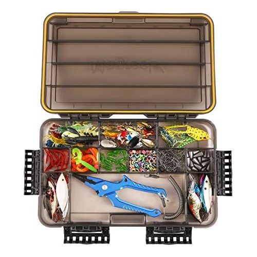  [아마존베스트]Magreel Fishing Case Empty Waterproof Fishing Accessories 3600/3700 Bait Box Fishing Box Tea Colour Transparent Storage Box Fishing Box for Fishing Accessories with DIY Dividers 1/