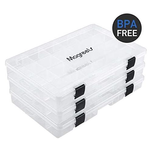  [아마존베스트]Magreel Fishing Box, 3 Pieces Transparent Waterproof Plastic Box Storage Box Organizer Mesh Box for Jewellery Beads Container Tool Fishing Hooks Small Accessories 18/24 Grid