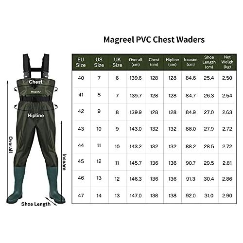  [아마존베스트]Magreel Waders Fishing Trousers with Boots Watts Fish Pond Rubber PVC Nylon for Men Size 40-47