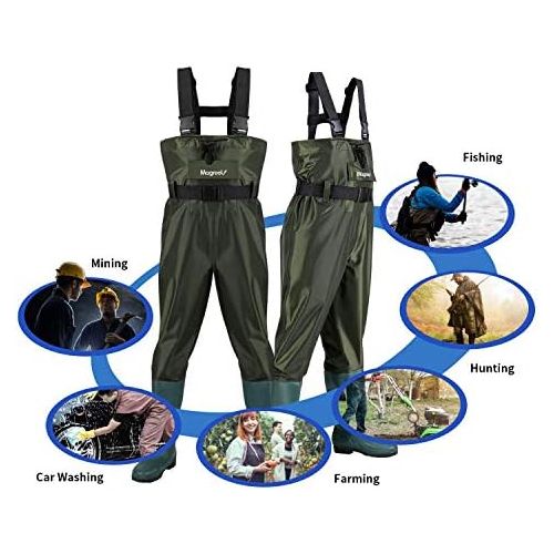  [아마존베스트]Magreel Waders Fishing Trousers with Boots Watts Fish Pond Rubber PVC Nylon for Men Size 40-47