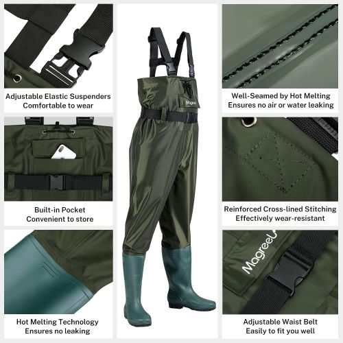  [아마존베스트]Magreel Waders Fishing Trousers with Boots Watts Fish Pond Rubber PVC Nylon for Men Size 40-47