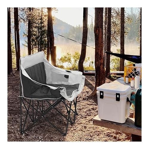  Magshion 40-Inch Folding Double Camping Loveseat Heavy-Duty Portable Collapsible 2-Person Love Seat Camp Chair Supports 500-lbs for Adults, Black and Light Gray