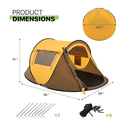  Magshion 2 Person Camping Tent Lightweight Backpacking Pop Up Yellow Tent Windproof Two Doors Easy Setup for Hunting Hiking Mountaineering