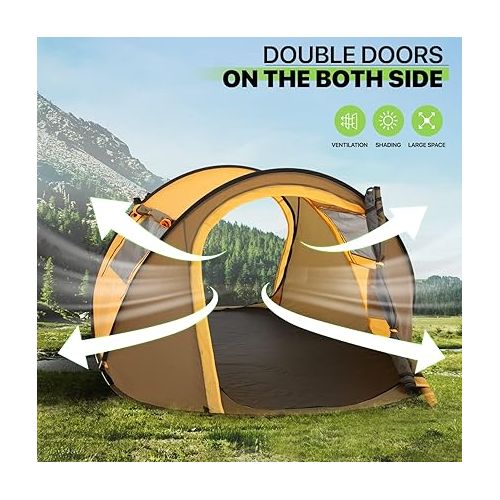  Magshion 2 Person Camping Tent Lightweight Backpacking Pop Up Yellow Tent Windproof Two Doors Easy Setup for Hunting Hiking Mountaineering