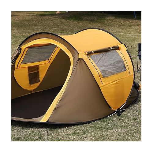  Magshion 2 Person Camping Tent Lightweight Backpacking Pop Up Yellow Tent Windproof Two Doors Easy Setup for Hunting Hiking Mountaineering