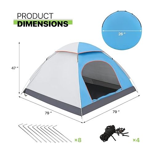  Magshion Camping Tent for 1 or 2 Person Weatherproof Spacious Lightweight Portable Backpacking Blue Dome Tent with Carry Bag for Backpacking Traveling, Easy Set Up