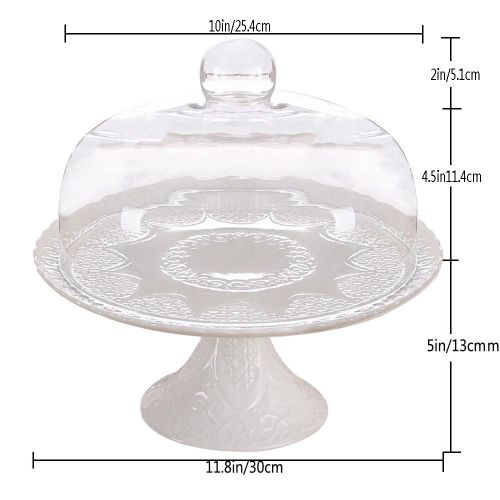  Magtrem Amazing Fine Porcelain Round Cake Stand Multifunctional Cake and Serving Stand with glass lid 11.8 Inch