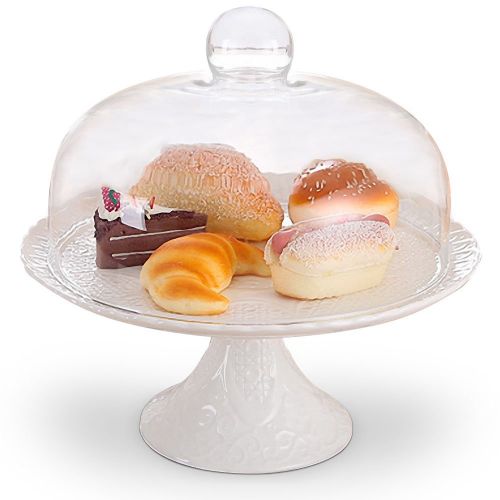  Magtrem Amazing Fine Porcelain Round Cake Stand Multifunctional Cake and Serving Stand with glass lid 11.8 Inch