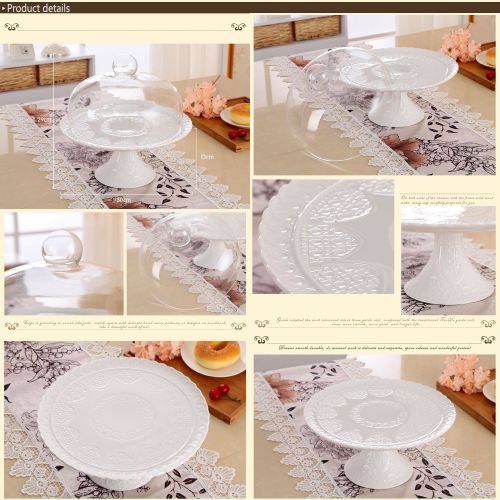  Magtrem Amazing Fine Porcelain Round Cake Stand Multifunctional Cake and Serving Stand with glass lid 11.8 Inch