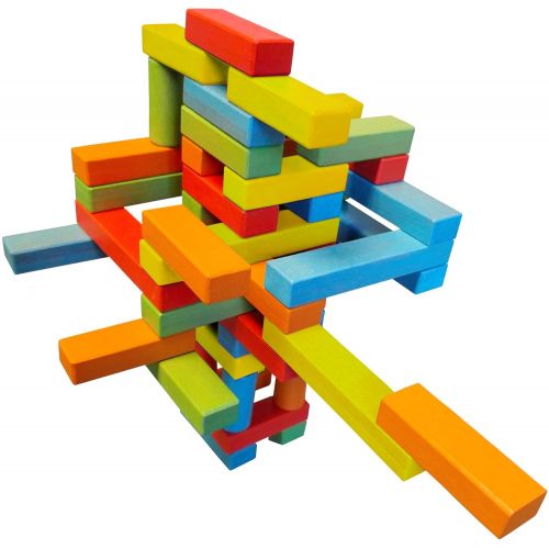  Magz Wooden Bricks 45 Magnetic Building Blocks, Magnetic Building Set consisting of 25 Colorful Wooden Bricks with 2 Magnets, 15 Colorful Wooden Bricks with 3 Magnets, 5 Colorful Wooden