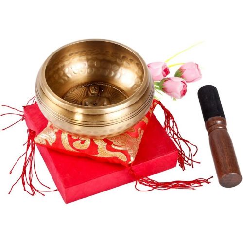  Tibetan Singing Bowl Set ~ Buddha Figure Design ~ Maha Bodhi 4 Inch Wide Authentic Meditation Gong for Relaxation and Chakra Healing ~ Completely Hand Carved ~ Perfect Gift명상종 싱잉볼