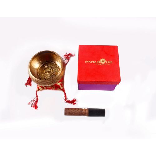  Tibetan Singing Bowl Set ~ Buddha Figure Design ~ Maha Bodhi 4 Inch Wide Authentic Meditation Gong for Relaxation and Chakra Healing ~ Completely Hand Carved ~ Perfect Gift명상종 싱잉볼