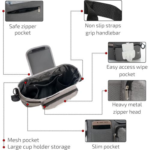  Universal Baby Stroller Organizer Stroller Accessories Bag Stroller Storage Bag with Cup Holders by Mahiky Stroller Organizer Parent Console Stroller Storage Pouch with Easy Access