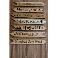 /MaidenWoodSigns Fantasy Land Arrows, Hogwarts, Wonderland, Neverland, Narnia, The Shire, Fantasy Directional Arrow, Garden Arrows Fantasy land, Harry Potter