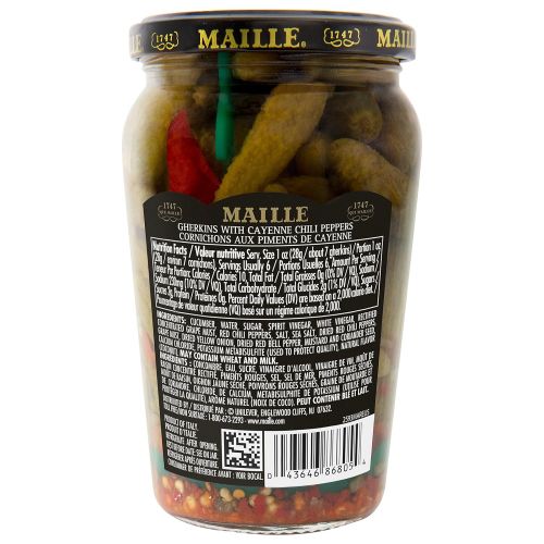  Maille Pickles, Cornichons with Cayenne Chili Pepper, 13.5 oz, Pack of 12