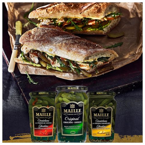  Maille Pickles, Cornichons with Cayenne Chili Pepper, 13.5 oz, Pack of 12