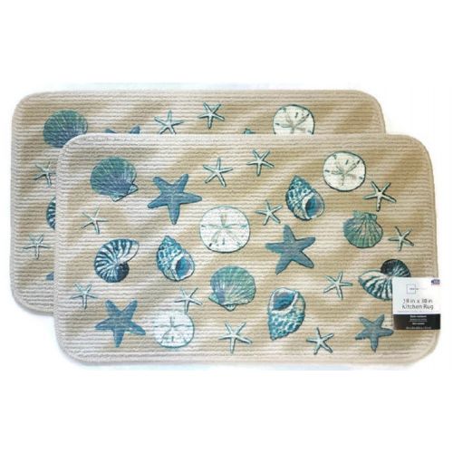  Mainstay Coastal Starfish Seashell Kitchen Rug, Door Mat, Set of 2