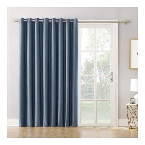  Mainstay Modern Blackout Energy Efficient Extra Wide Sliding Glass Door and Patio Door Curtain Panel with Grommets and Detachable Wand, 100 x 84 (Blue)