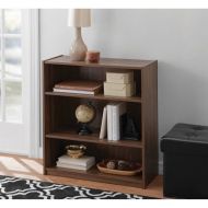 Mainstays Walnut 3-Shelf Wood Bookcase with Elegant Honeycomb Vase