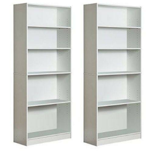  Mainstay Mylex Five Shelf Bookcase; Three Adjustable Shelves; 11.63 x 29.63 x 71.5 Inches, White, Assembly Required (43071), Set of 2