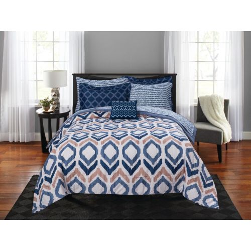  Mainstays Kelsey Ikat Geo Bed in a Bag Coordinating Bedding Set