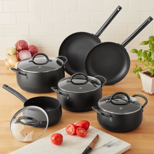  Mainstays 10-Piece Nonstick Cookware Set, Matte Black Rose Gold Handles