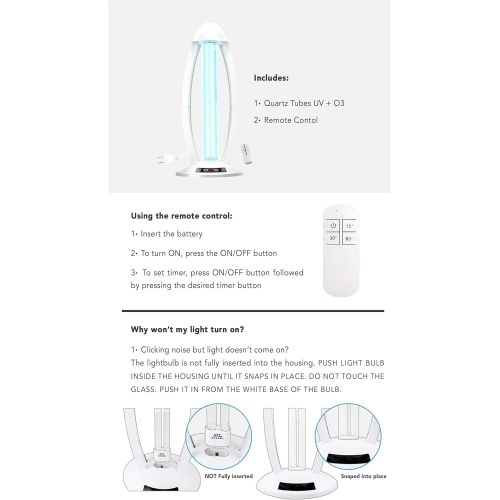  Maison Bertet UV Light Ozone Sanitizer Lamp (1 Extra Bulb Included) - Ultraviolet Disinfection Lamp for Area Cleaning in The Home, Workspace & More