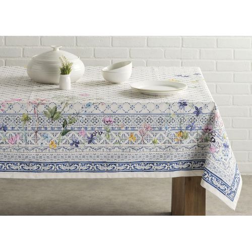  Maison d Hermine Faience 100% Cotton Tablecloth 60 - Inch by 108 - Inch