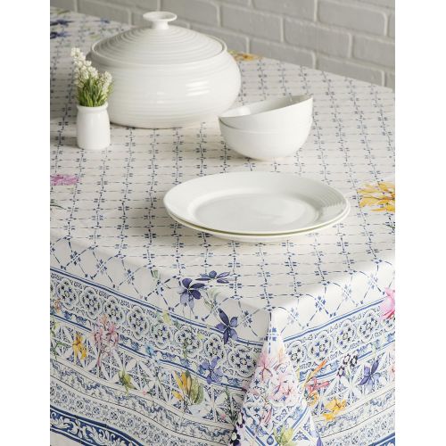  Maison d Hermine Faience 100% Cotton Tablecloth 60 - Inch by 108 - Inch