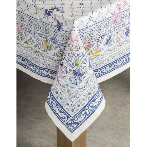  Maison d Hermine Faience 100% Cotton Tablecloth 60 - Inch by 108 - Inch