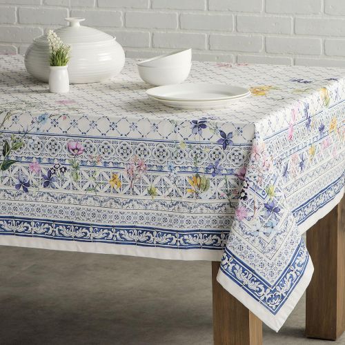  Maison d Hermine Faience 100% Cotton Tablecloth 60 - Inch by 108 - Inch