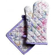 Maison d Hermine Floral Love 100% Cotton Set of Oven Mitt (7.5 Inch by 13 Inch) and Pot Holder (8 Inch by 8 Inch) for BBQ | Cooking | Baking | Grilling | Microwave | Barbecue | Spr