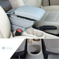Maite Car Armrest Box Cover Center Console Armrest Box Oversized Storage Space Built-in LED Light, Removable Ashtray with Water Cup Holder for Hyundai Accent 2006-2011 Gray