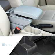 Maite Car Armrest Box Cover Center Console Armrest Box Oversized Storage Space Built-in LED Light, Removable Ashtray with Water Cup Holder for Skoda Octavia A7 2015-2018 Gray