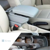 Maite Car Armrest Box Cover Center Console Armrest Box Oversized Storage Space Built-in LED Light, Removable Ashtray with Water Cup Holder for KIA K2 RIO 2011-2016 Gray