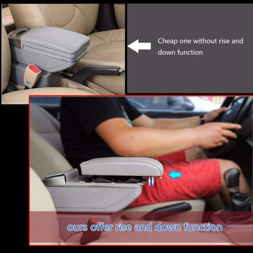  Maite Car Armrest Box Cover Center Console Armrest Box Oversized Storage Space Built-in LED Light, Removable Ashtray with Water Cup Holder for Skoda Octavia A5 Yeti 2007-2014 Gray