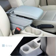 Maite Car Armrest Box Cover Center Console Armrest Box Oversized Storage Space Built-in LED Light, Removable Ashtray with Water Cup Holder for Skoda Fabia 2008-2014 Gray